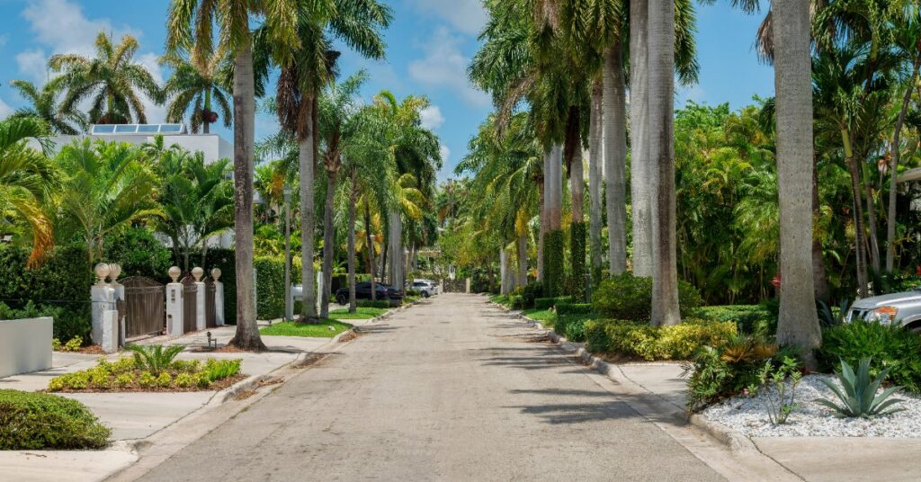 Florida HOA laws - quiet residential neighborhood street of homes in Florida